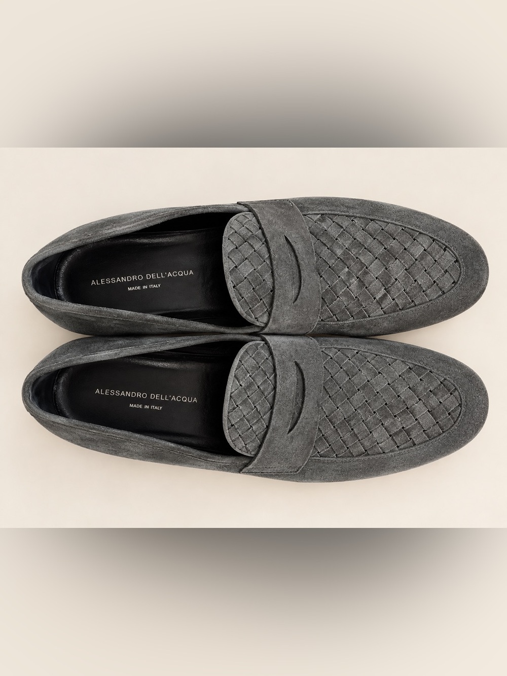 Alessandro Dell’Acqua Men’s Size 43 Gray Suede Woven Loafers Made in Italy